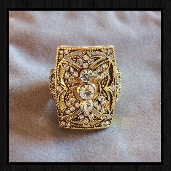 Gold tone Art Deco cocktail ring - Picture 2 of 7